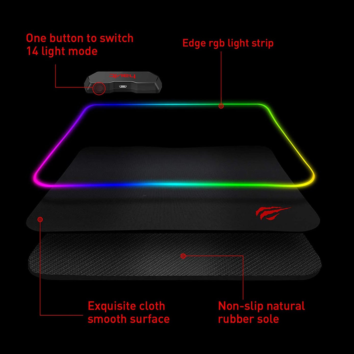 RGB Gaming Mouse Pad Soft Non-Slip Rubber Base (13.8 X 9.8 X 0.16 Inches, Black)